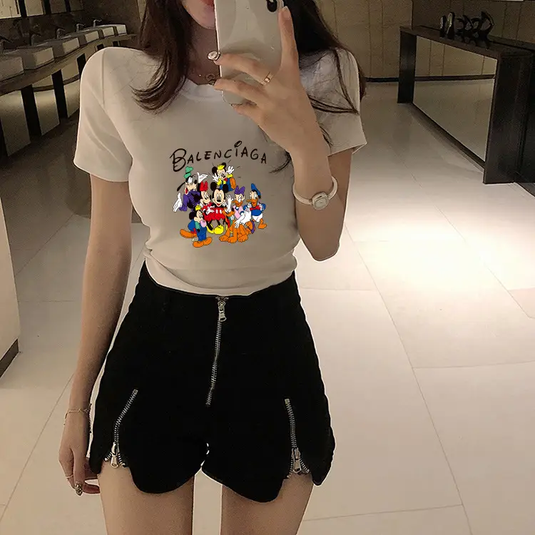 Women Balenciaga Printed Summer T-Shirt Cream — feature 7