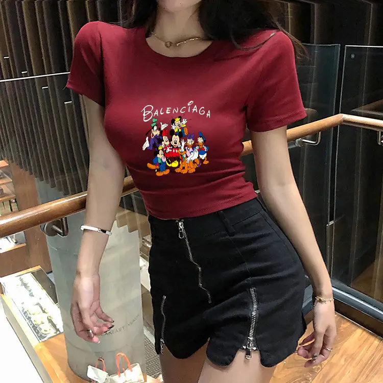 Women Balenciaga Printed Summer T-Shirt Cream — feature 9