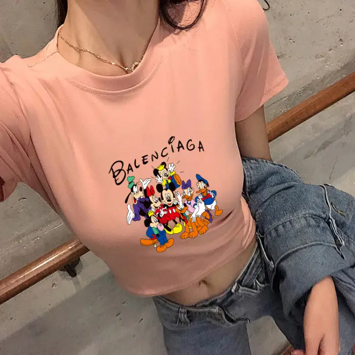 Women Balenciaga Printed Summer T-Shirt Cream