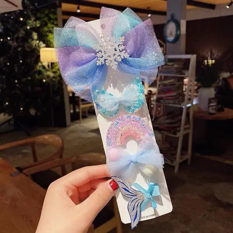 Girls Frozen Hairpin Bow Set Pink Princess Style - Image 9