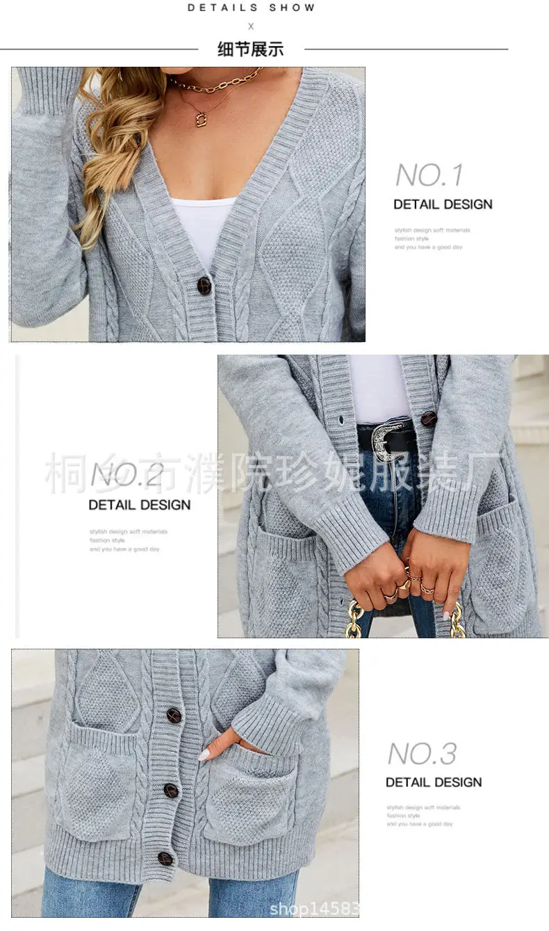 Women Cable Knit Button Cardigan Long Sleeve — feature 14