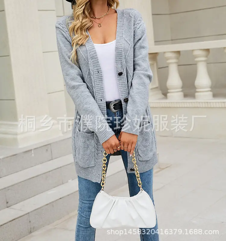 Women Cable Knit Button Cardigan Long Sleeve - Image 2