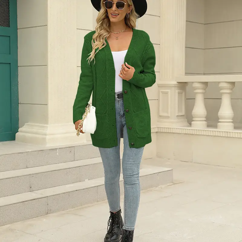 Women Cable Knit Button Cardigan Long Sleeve - Image 3