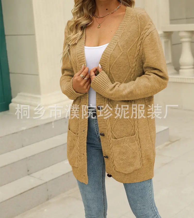 Women Cable Knit Button Cardigan Long Sleeve - Image 6