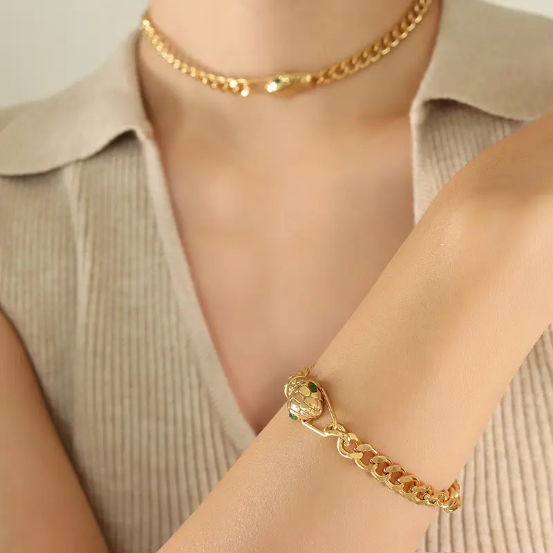 Gold Chain Bracelet with Snake Head Design for Women - Image 6