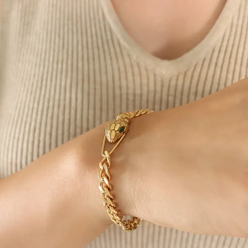 Gold Chain Bracelet with Snake Head Design for Women - Image 2