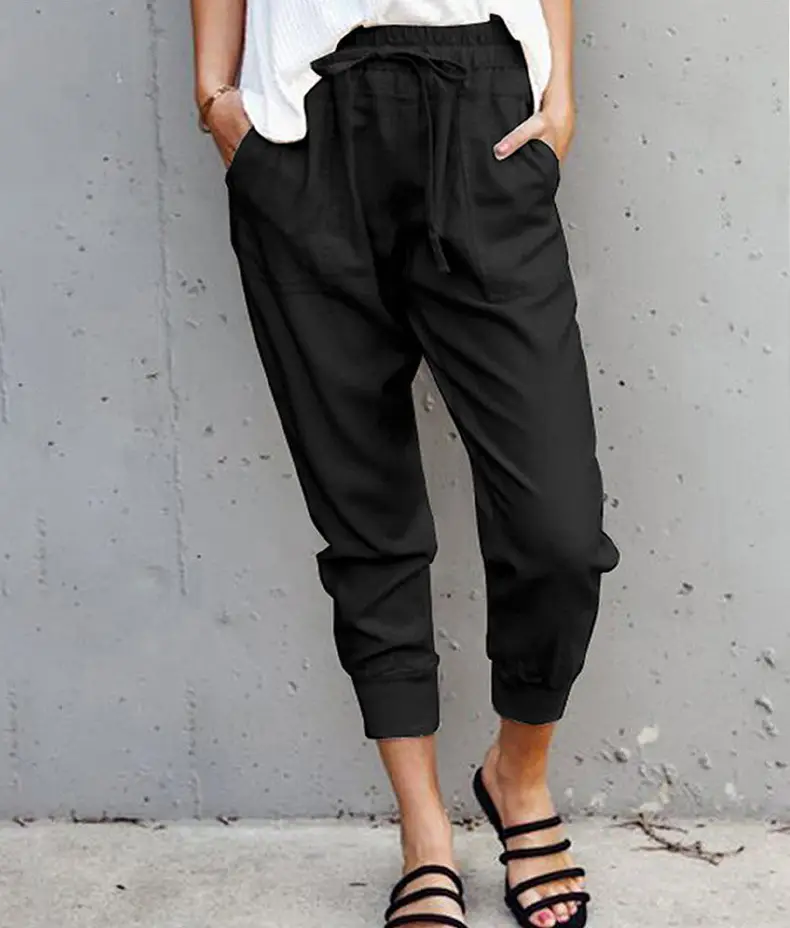 Women Orange Cropped Lace-up Pants Slim Fit Casual - Image 3