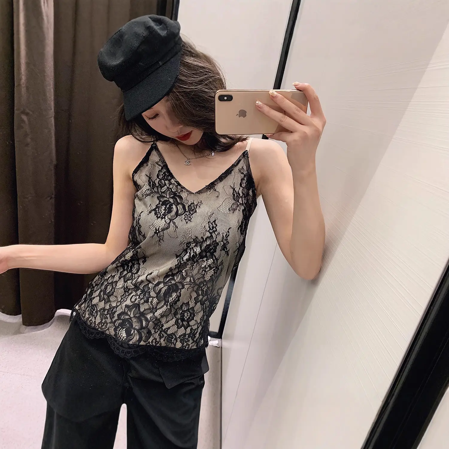 Lace Embroidered V-Neck Vest with Satin Outer - Image 5