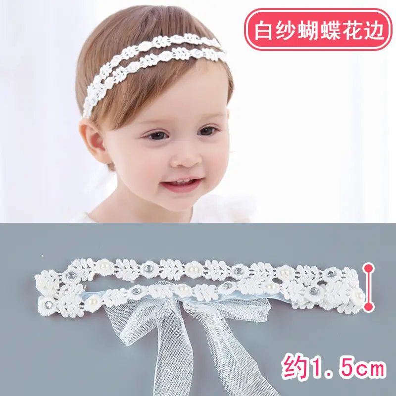 White Lace Baby Headband for Girls 10cm - Image 8