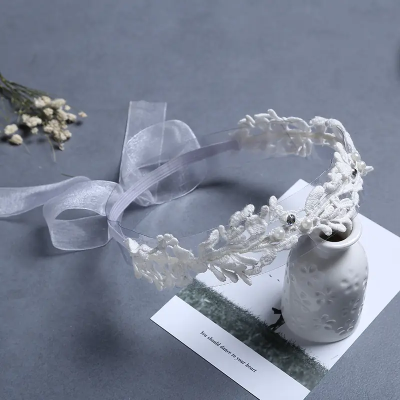White Lace Baby Headband for Girls 10cm - Image 2
