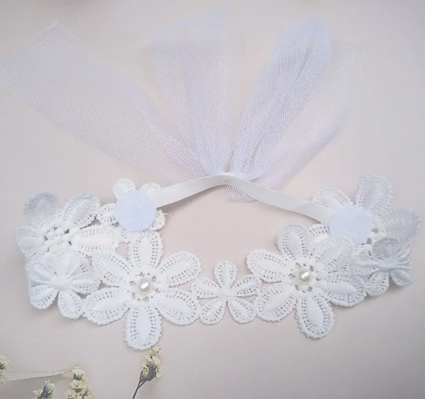 White Lace Baby Headband for Girls 10cm - Image 6