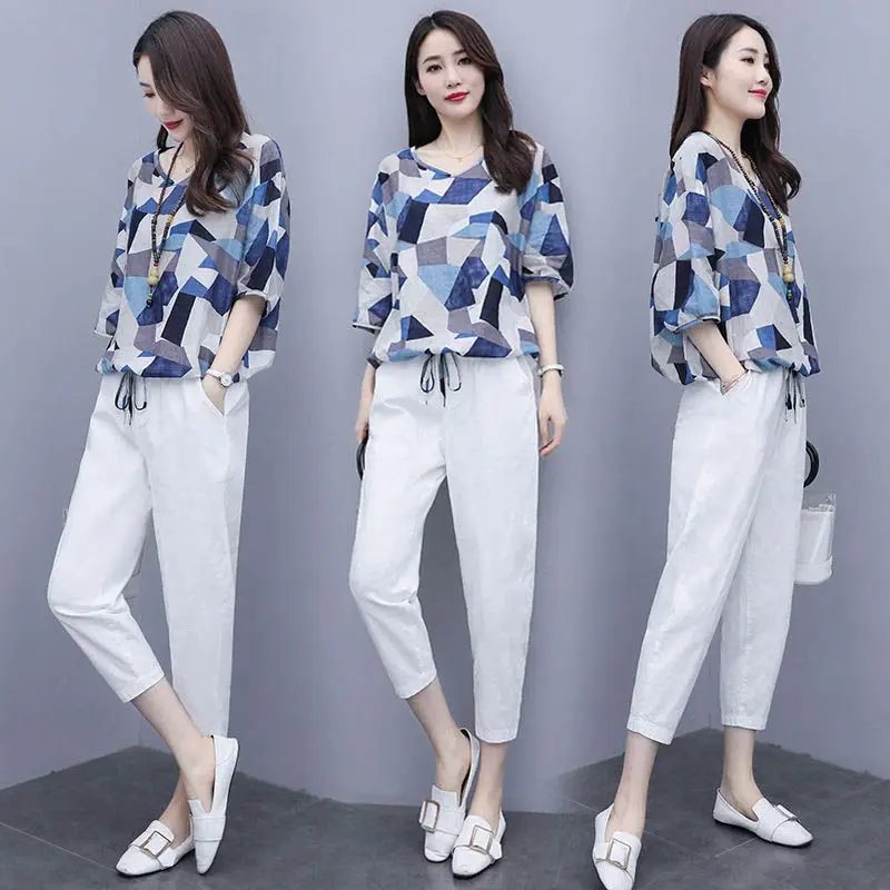Women 2-Piece Western Suit Blue White Large Size - Image 4