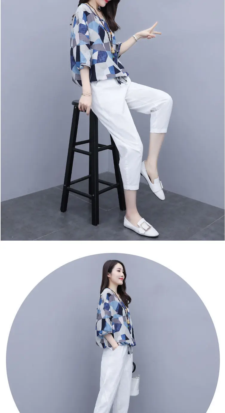 Women 2-Piece Western Suit Blue White Large Size — feature 8