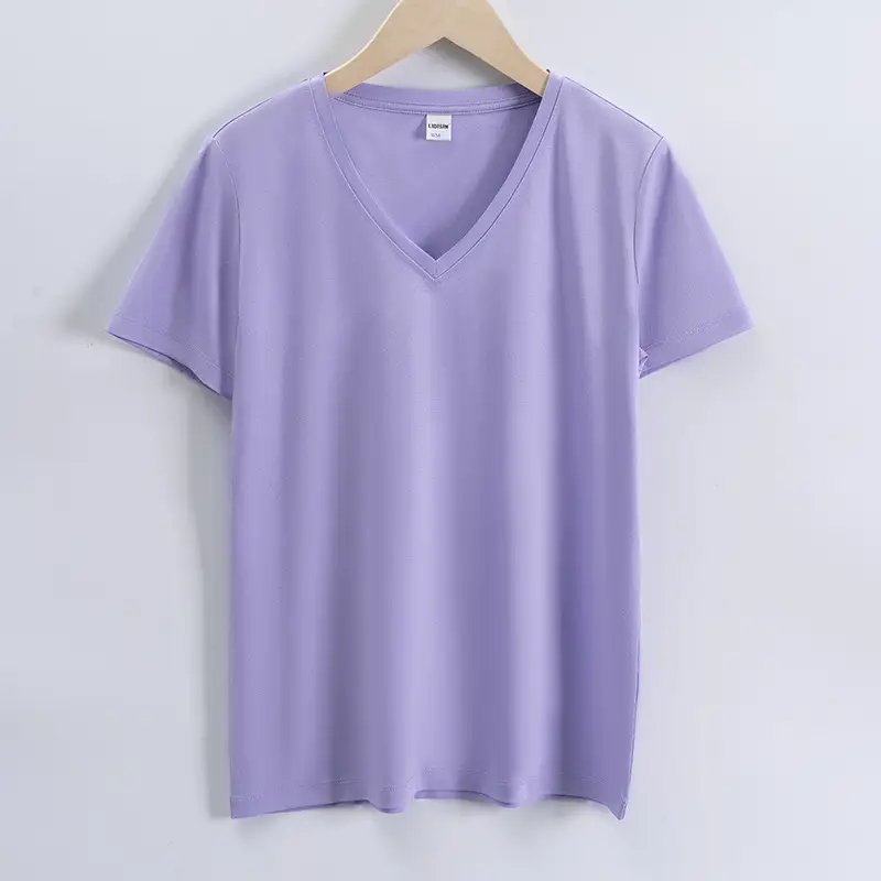 Women V-Neck Mercerized Cotton T-Shirt Light Green 80oz