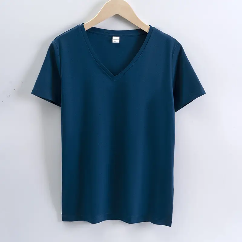 Women V-Neck Mercerized Cotton T-Shirt Light Green 80oz