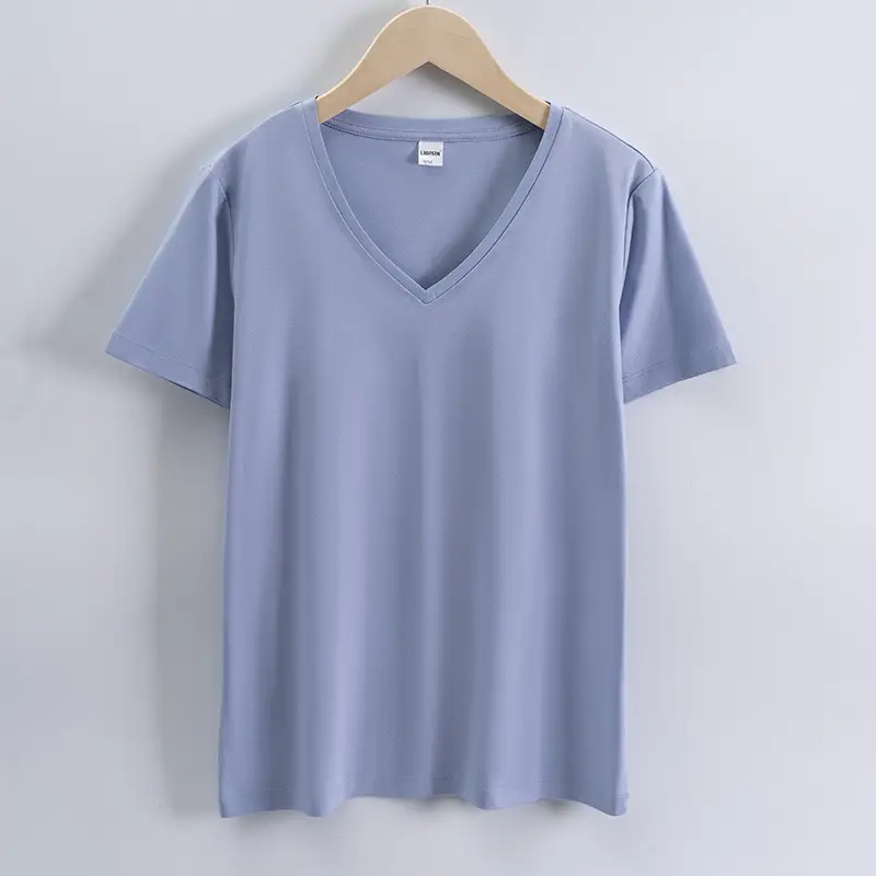 Women V-Neck Mercerized Cotton T-Shirt Light Green 80oz