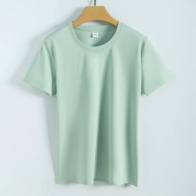 Women V-Neck Mercerized Cotton T-Shirt Light Green 80oz