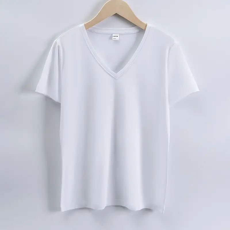 Women V-Neck Mercerized Cotton T-Shirt Light Green 80oz