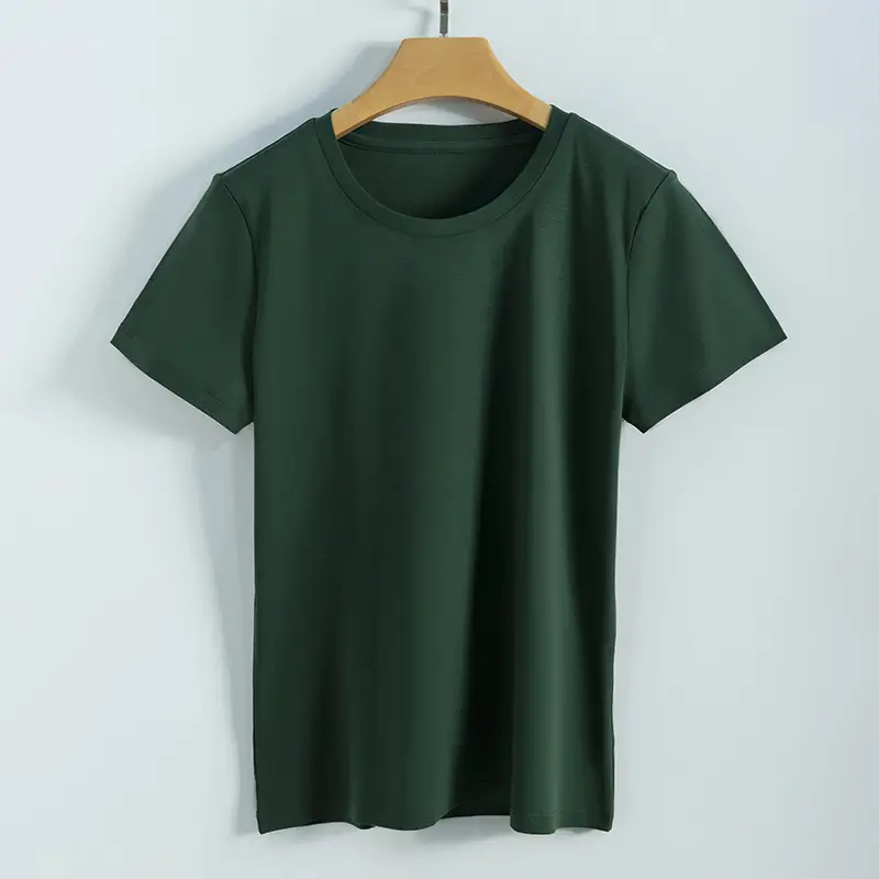 Women V-Neck Mercerized Cotton T-Shirt Light Green 80oz