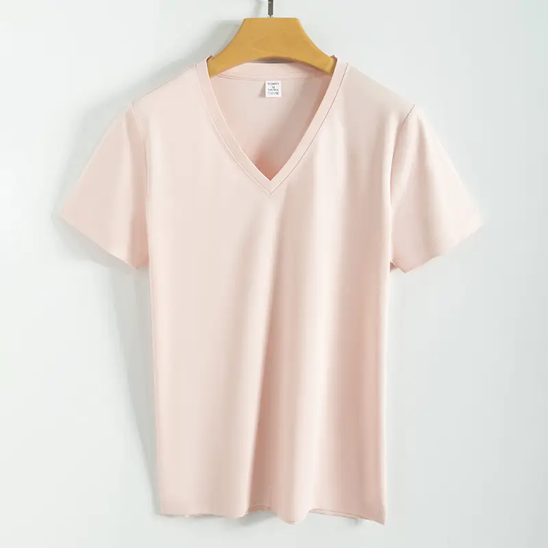Women V-Neck Mercerized Cotton T-Shirt Light Green 80oz