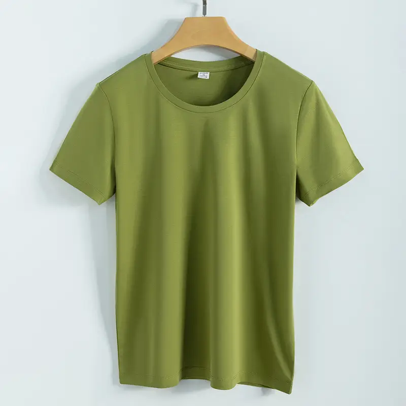 Women V-Neck Mercerized Cotton T-Shirt Light Green 80oz