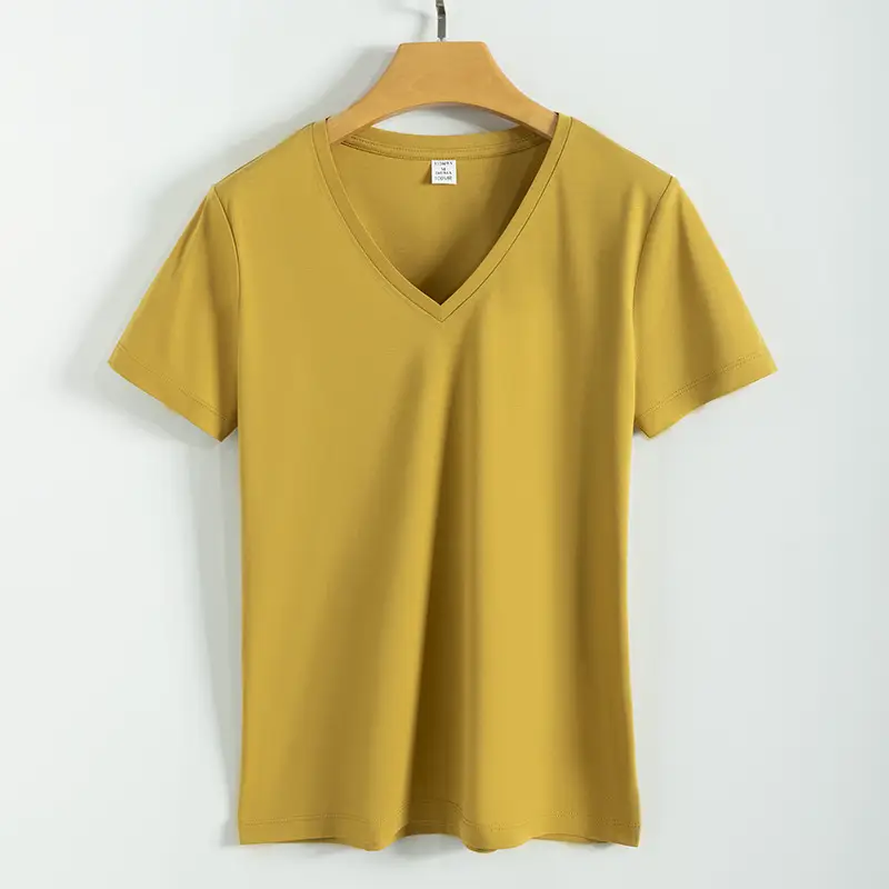 Women V-Neck Mercerized Cotton T-Shirt Light Green 80oz