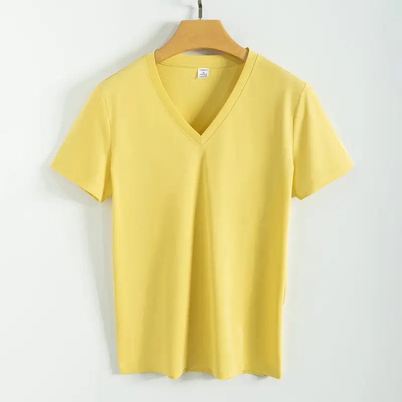 Women V-Neck Mercerized Cotton T-Shirt Light Green 80oz