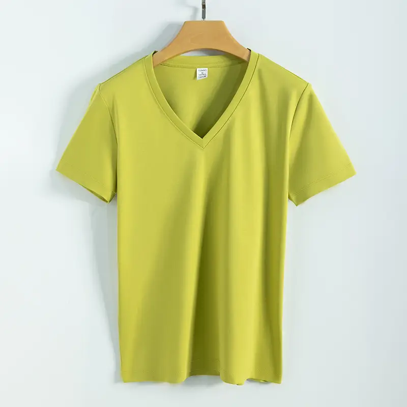 Women V-Neck Mercerized Cotton T-Shirt Light Green 80oz
