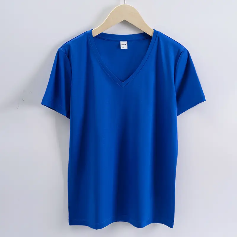 Women V-Neck Mercerized Cotton T-Shirt Light Green 80oz