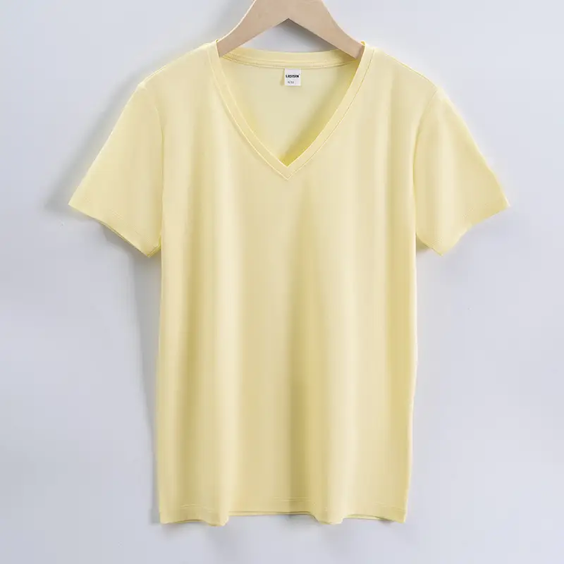 Women V-Neck Mercerized Cotton T-Shirt Light Green 80oz