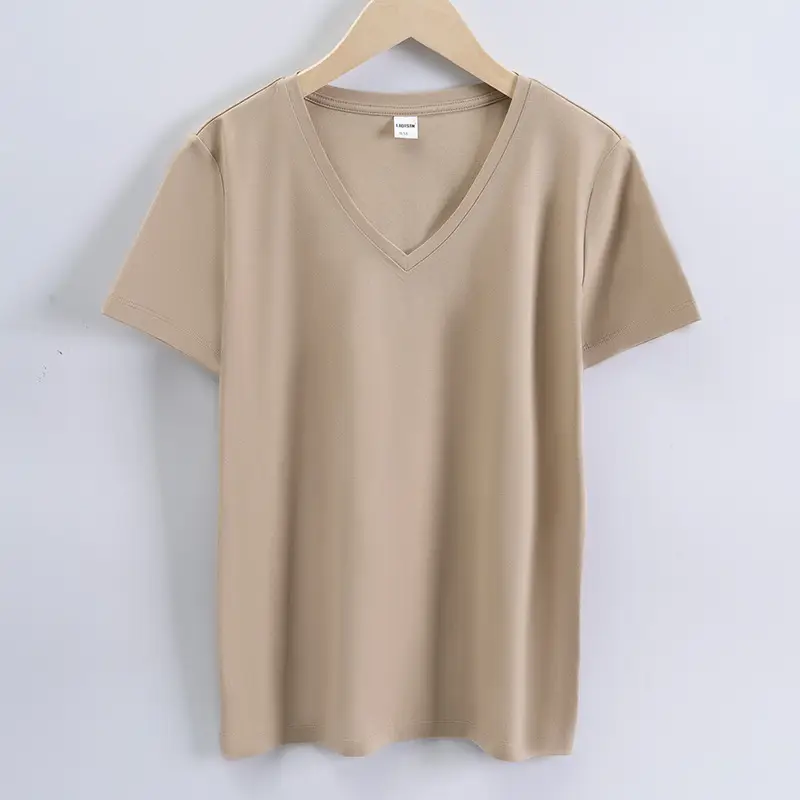 Women V-Neck Mercerized Cotton T-Shirt Light Green 80oz