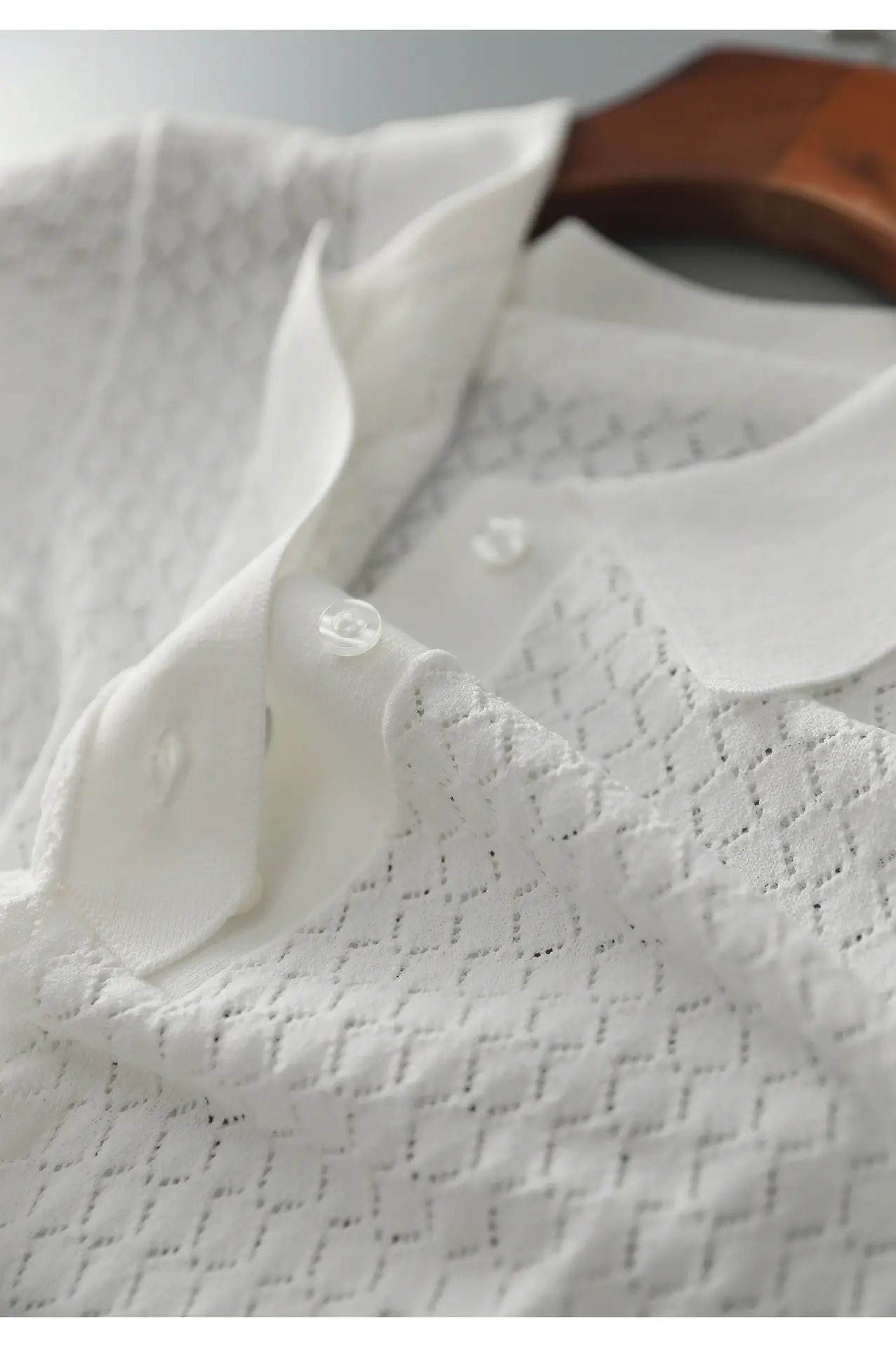 2024 Summer Rhombus Knitted Polo T-Shirt White — feature 13