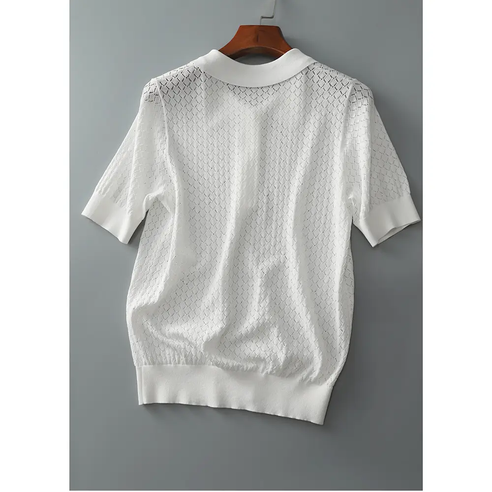 2024 Summer Rhombus Knitted Polo T-Shirt White — feature 14