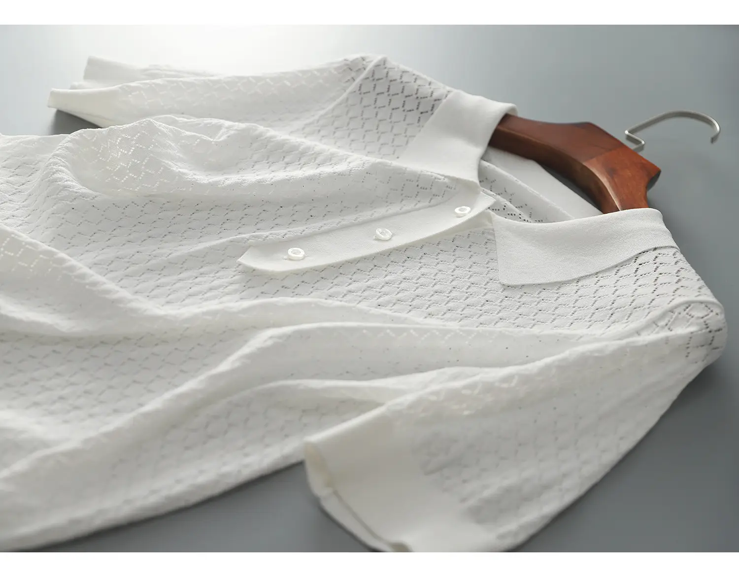 2024 Summer Rhombus Knitted Polo T-Shirt White — feature 4
