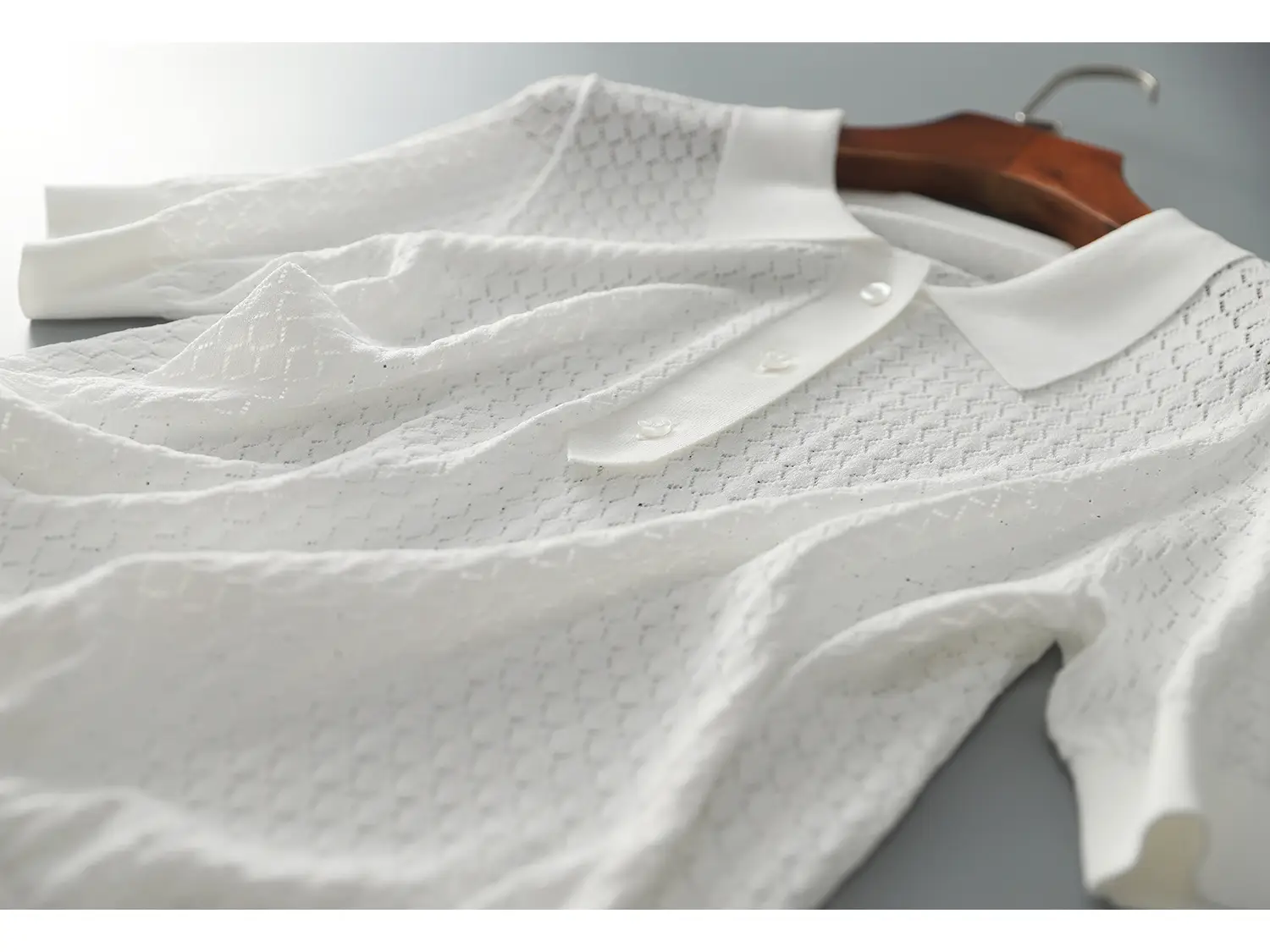 2024 Summer Rhombus Knitted Polo T-Shirt White — feature 5