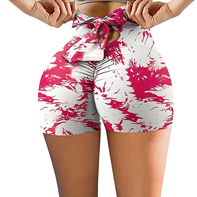 2021 Printed Bow Back Waist Yoga Shorts Women - Image 6