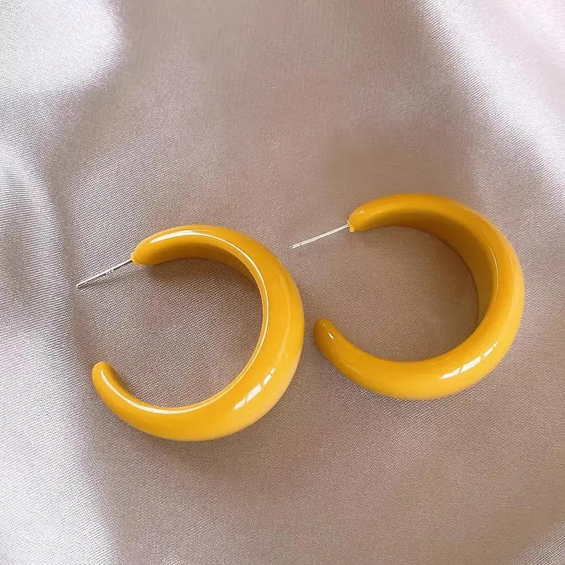 Yellow C-Shaped Earrings for Women