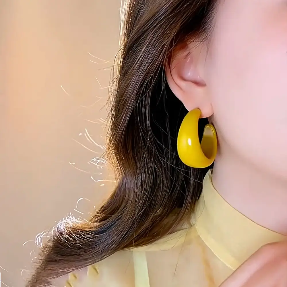 Yellow C-Shaped Earrings for Women