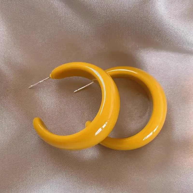 Yellow C-Shaped Earrings for Women