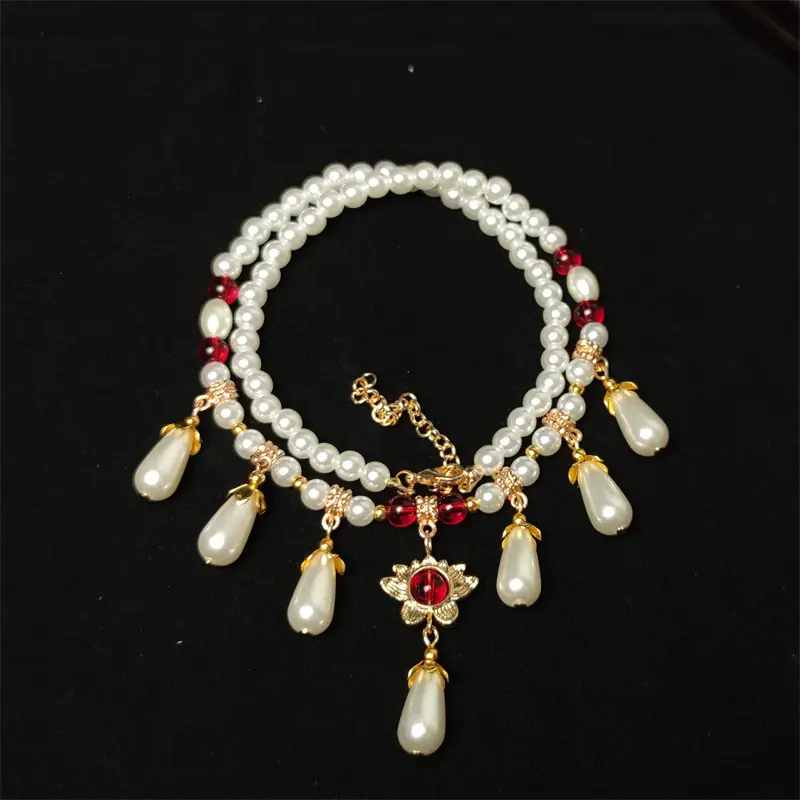 Pearl & Red Gemstone Hanfu Necklace for Women - Image 4