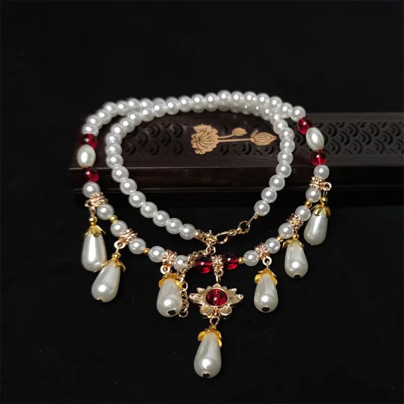 Pearl & Red Gemstone Hanfu Necklace for Women - Image 5