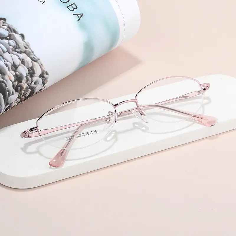 Women Pink Alloy Eyeglasses Ultra Light Red Oval Frame - Image 8