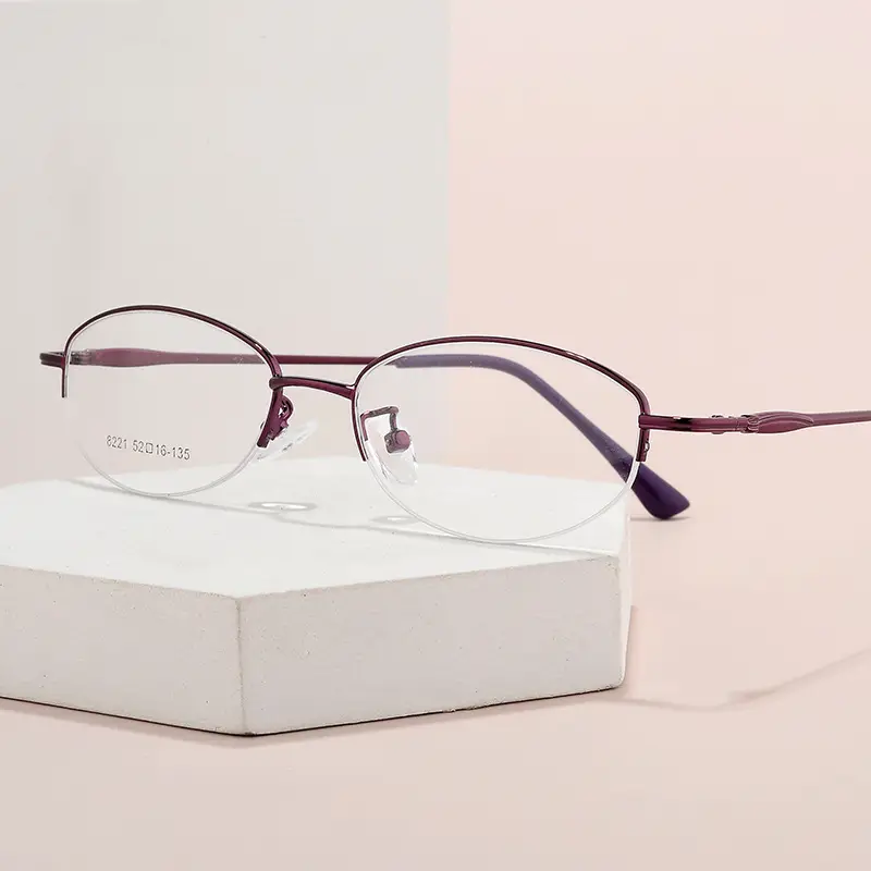 Women Pink Alloy Eyeglasses Ultra Light Red Oval Frame - Image 9