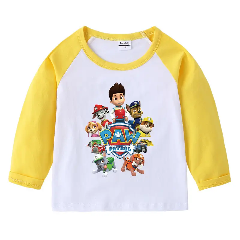 2023 Wang Wang Team Cotton Baby T-shirt Yellow White Round Neck Long Sleeve