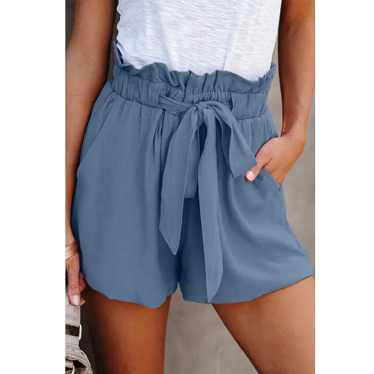 Women's Elastic Waist Lace-Up Shorts Blue Loose Fit - Image 3
