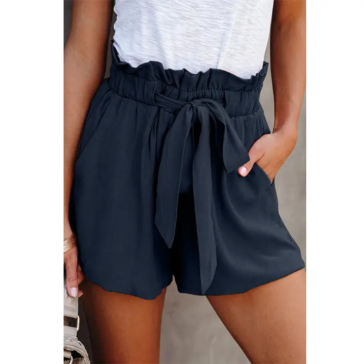 Women's Elastic Waist Lace-Up Shorts Blue Loose Fit - Image 5
