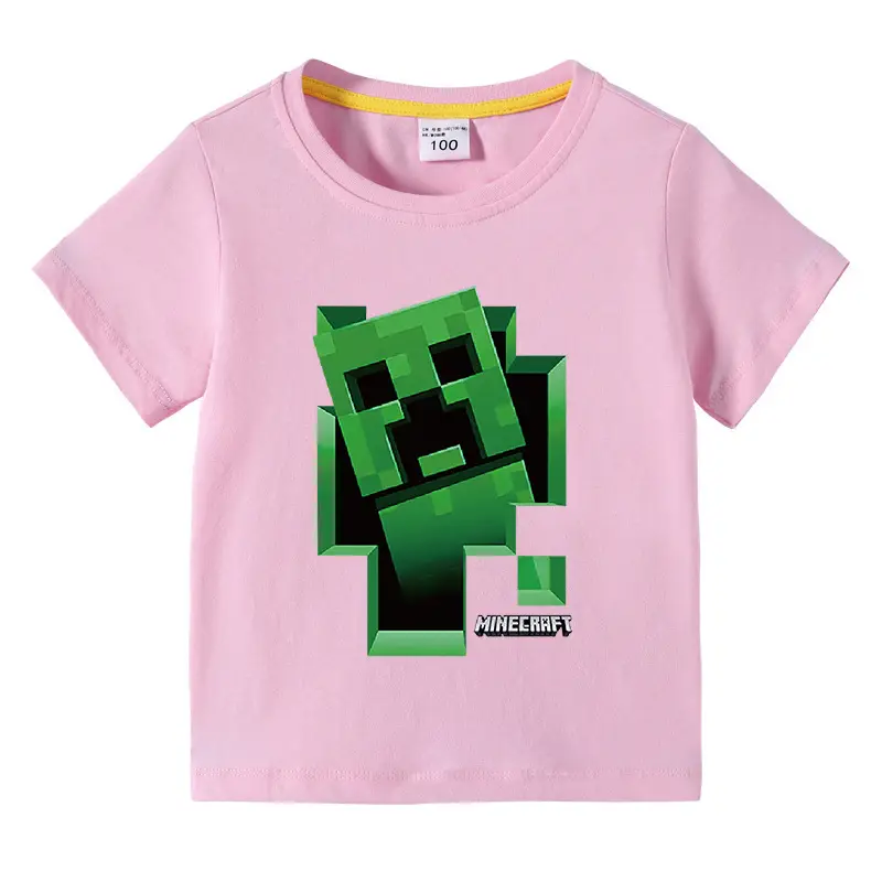 Minecraft Boys T-Shirt Purple Short Sleeve Cartoon Base