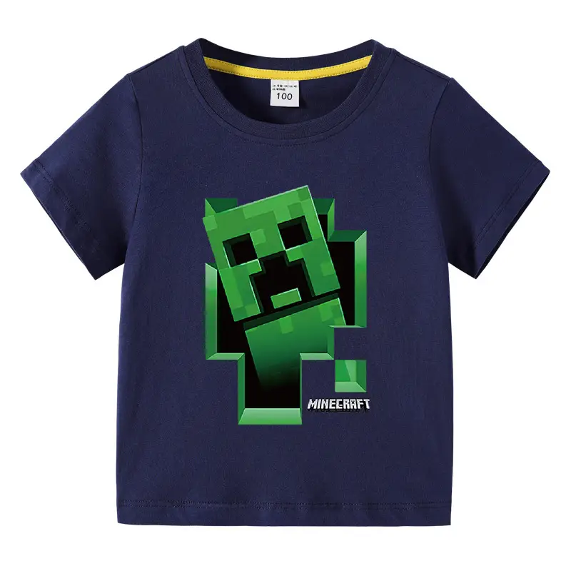Minecraft Boys T-Shirt Purple Short Sleeve Cartoon Base