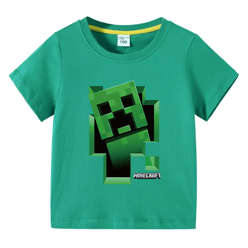 Minecraft Boys T-Shirt Purple Short Sleeve Cartoon Base