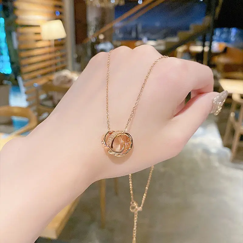 Gold Titanium Circle Necklace for Women - Image 4